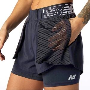New Balance Relentless 2-in-1 women's shorts in black. Size small